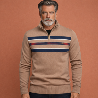Khaki heren trui met ritssluiting en comfortabele pasvorm, ideaal voor dagelijks gebruik en casual outfits.