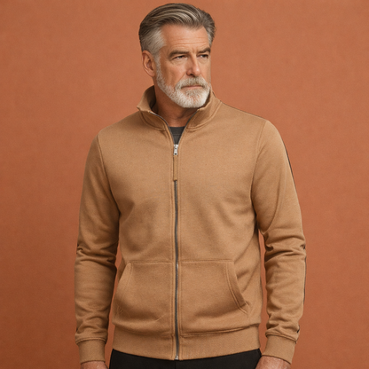 Khaki warme heren trui met zakken en comfortabele pasvorm, geschikt voor dagelijks gebruik tijdens koude dagen.