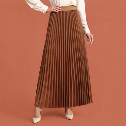 Dames midi rok in Koffie met minimalistisch design, zacht en comfortabel voor casual en stijlvolle outfits.