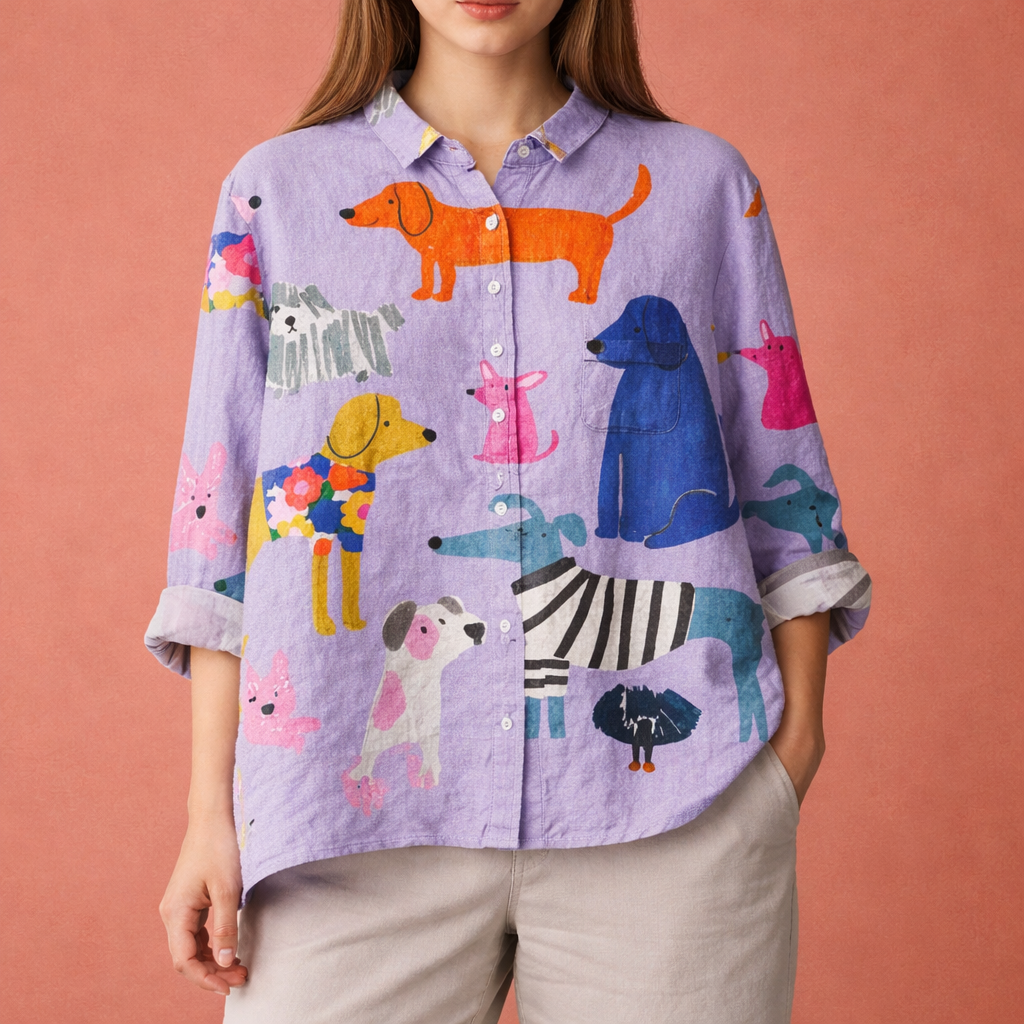 Dames blouse in lavendel met minimalistisch design, zacht en comfortabel voor casual en stijlvolle outfits.