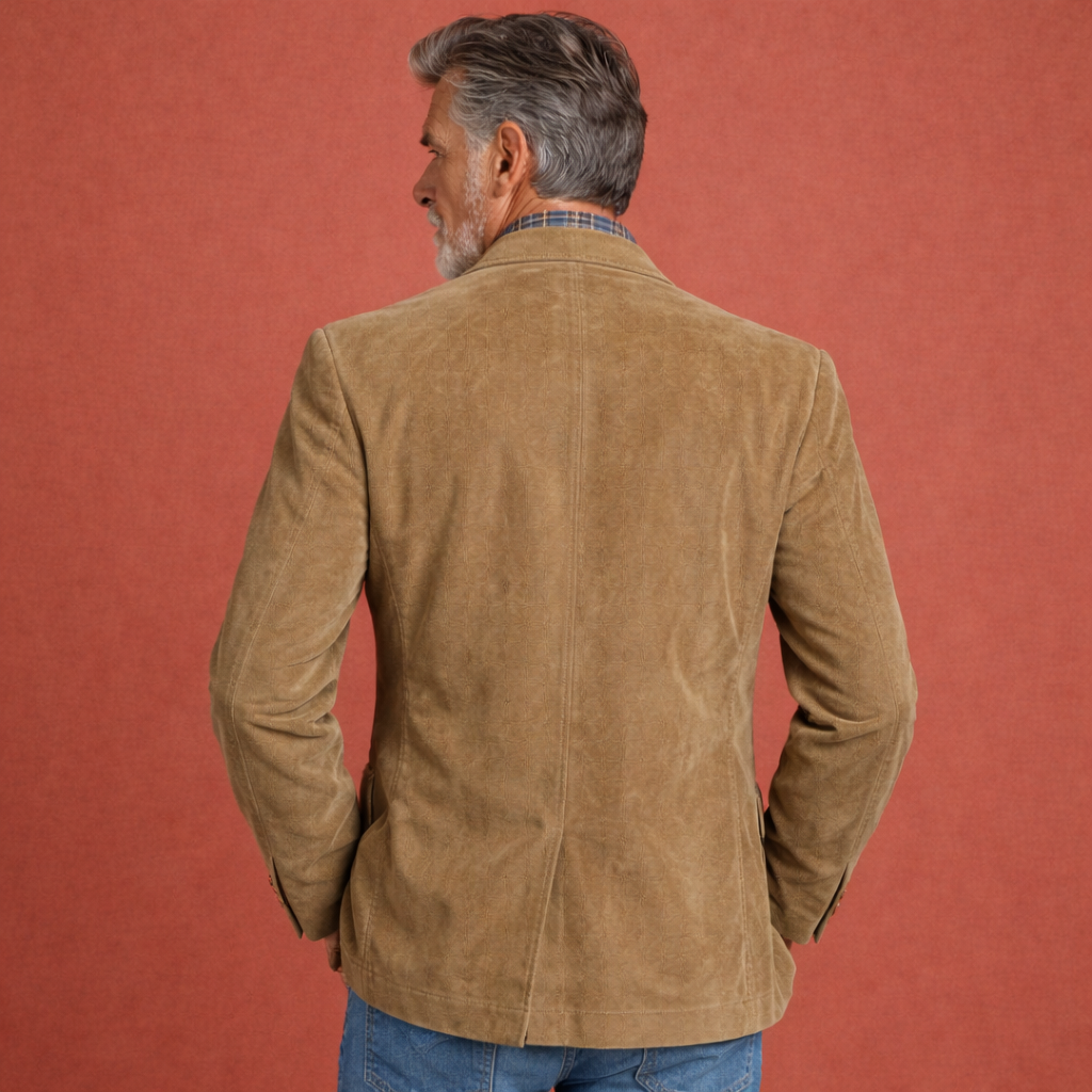 Legergroene herenjas met reverskraag en knoopsluiting, geschikt voor werk, formele gelegenheden en nette dagelijkse outfits.1