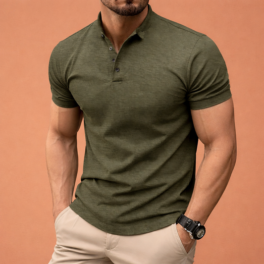 Herenpolo in legergroen met stijlvol design, comfortabel en veelzijdig voor casual en verzorgde outfits.