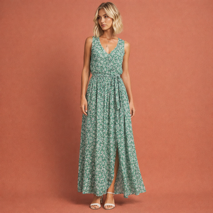 Dames maxi jurk in lichtblauw met minimalistisch design, zacht en comfortabel voor casual en stijlvolle outfits.