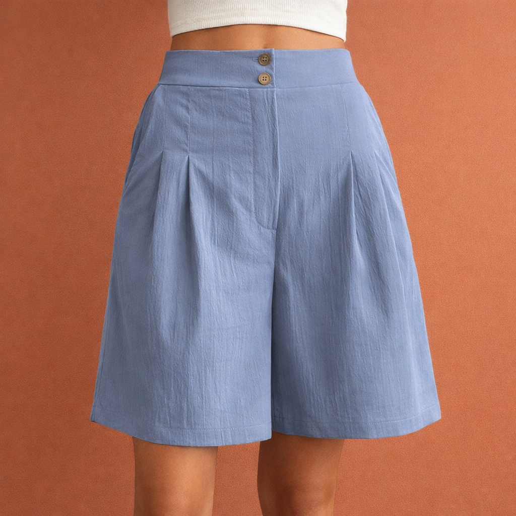 Dames wide leg shorts in lichtblauw met minimalistisch design, zacht en comfortabel voor casual en stijlvolle outfits.