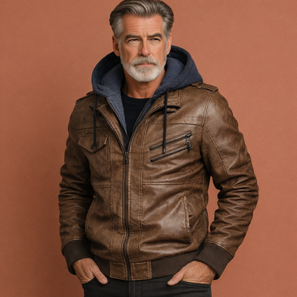 Lichtbruine herenjas met capuchon en meerdere zakken, geschikt voor dagelijks gebruik en comfortabele outdoor outfits.1