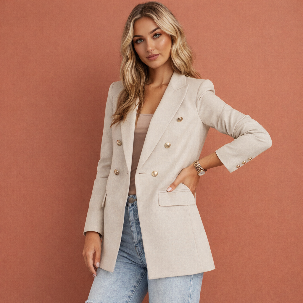 Dames blazer in lichtgrijs met minimalistisch design, zacht en comfortabel voor casual en stijlvolle outfits.