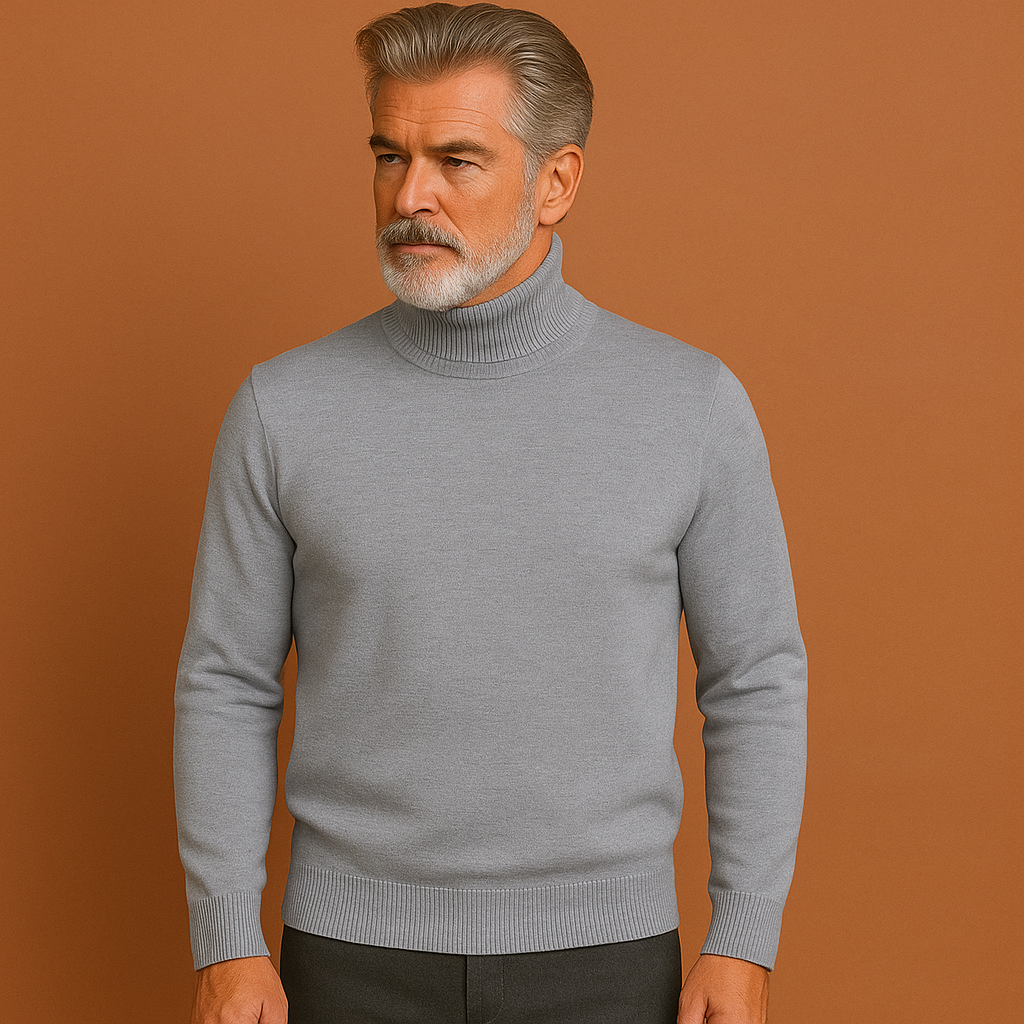 Heren coltrui in lichtgrijs met tijdloos design, zacht en comfortabel voor stijlvolle en zakelijke outfits.