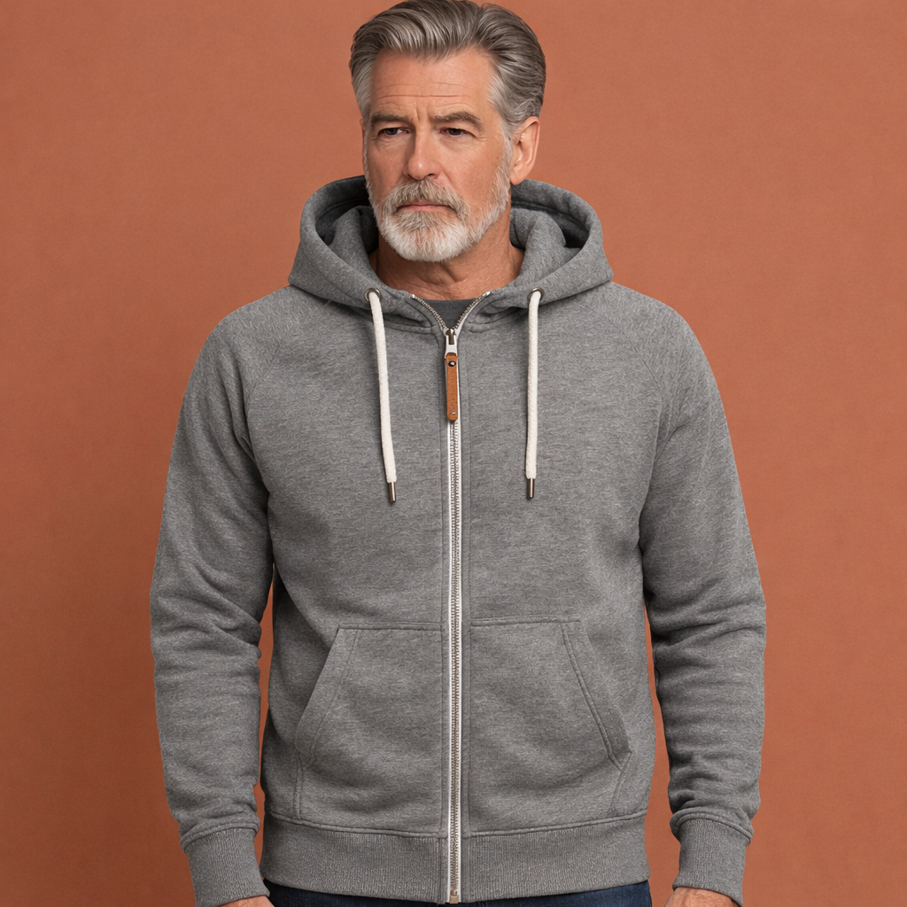 Lichtgrijze moderne heren sportjas met capuchon en comfortabele pasvorm, ideaal voor dagelijks gebruik en casual outfits.