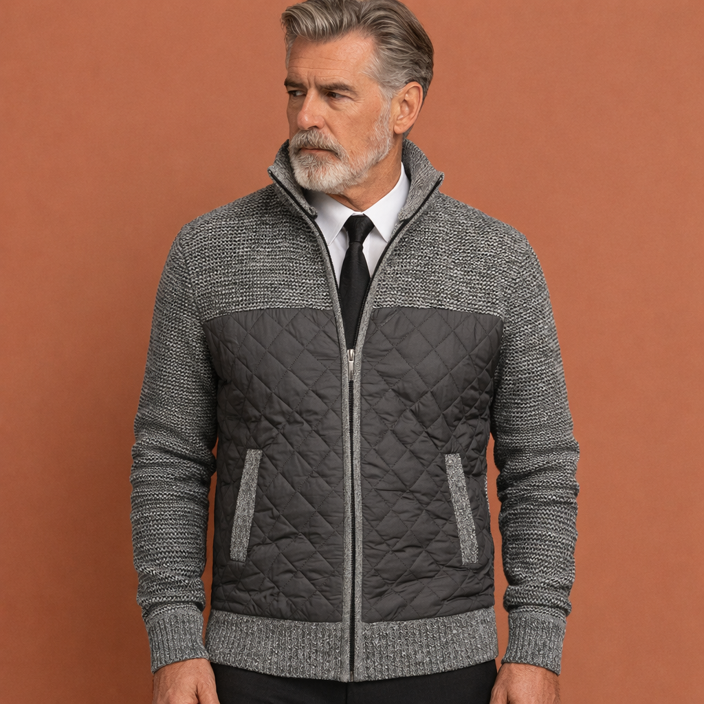 Lichtgrijze warme stijlvolle jas voor heren met modern patroon en comfortabele pasvorm, ideaal voor dagelijks gebruik.