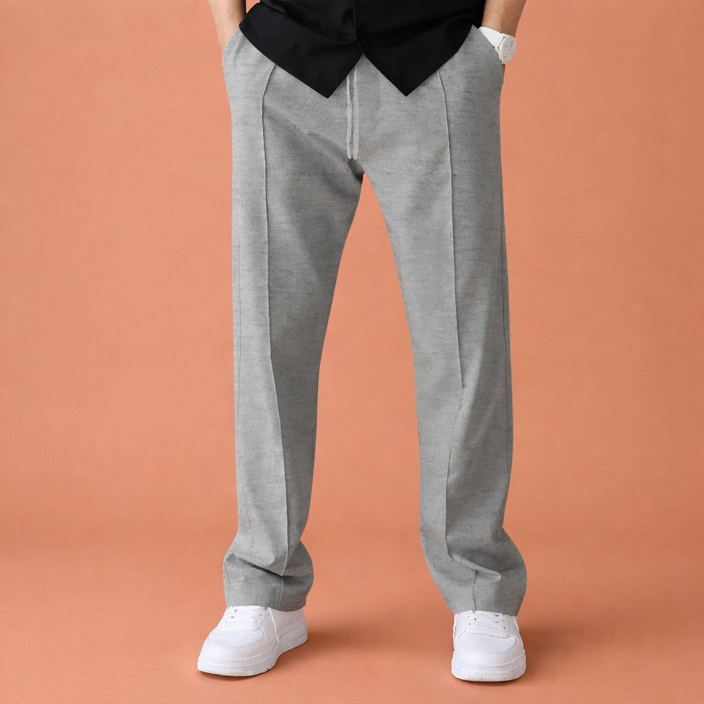 Heren wijde broek in lichtgrijs met minimalistisch design, comfortabel en stijlvol voor casual en dagelijkse outfits.