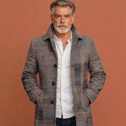 Lichtgrijze winddichte lange jas voor heren met comfortabele pasvorm, geschikt voor dagelijks gebruik in herfst en winter.