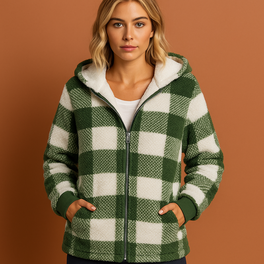 Fleece vest met ruitpatroon voor dames in lichtgroene kleur, ideaal voor koude dagen en casual outfits.