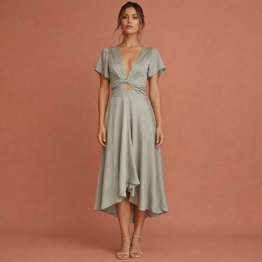 Dames maxi jurk in lichtgroen met minimalistisch design, zacht en comfortabel voor casual en stijlvolle outfits.