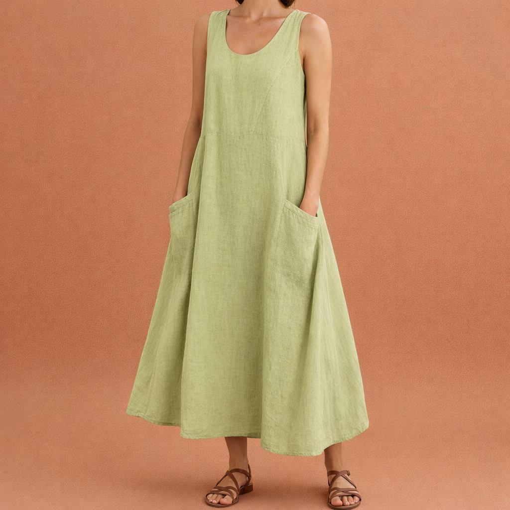 Dames maxi zomerjurk in lichtgroen met minimalistisch design, zacht en comfortabel voor casual en stijlvolle outfits.