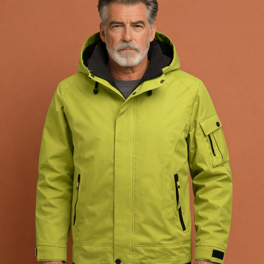 Lichtgroene herenjas met capuchon en ritszakken, comfortabele pasvorm voor dagelijks gebruik in herfst en winter.