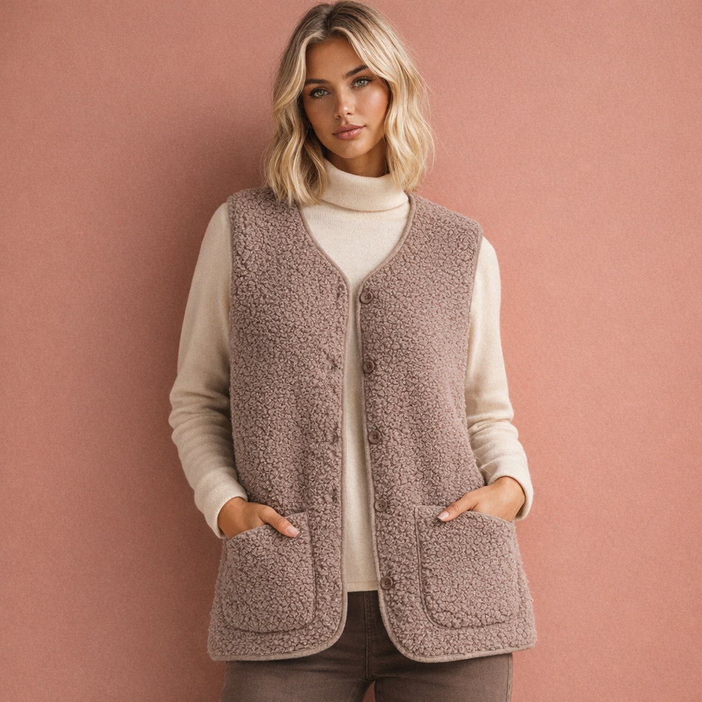 Lichtkhaki warm mouwloos gilet voor dames met een comfortabele pasvorm, ideaal voor casual outfits en koelere dagen