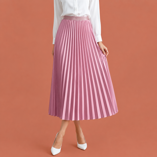 Dames midi rok in lichtroze met minimalistisch design, zacht en comfortabel voor casual en stijlvolle outfits.