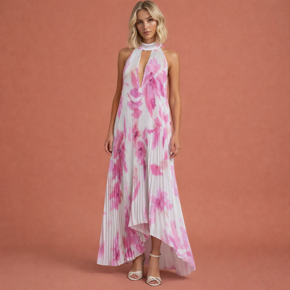 Dames maxi jurk in lichtroze met minimalistisch design, zacht en comfortabel voor casual en stijlvolle outfits.