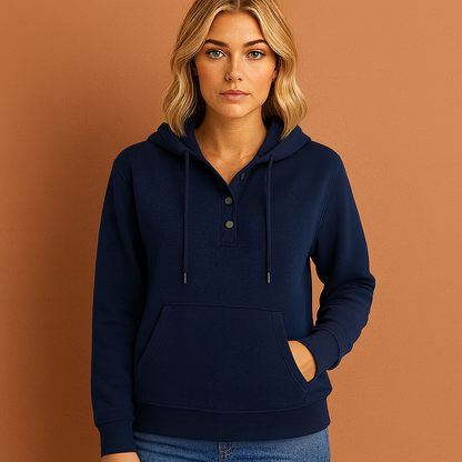 Marineblauw dames sweatshirt met moderne designerprint en comfortabele pasvorm, ideaal voor casual outfits.