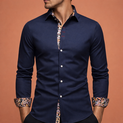 Heren overhemd in marineblauw met minimalistisch design, zacht en comfortabel voor casual en stijlvolle outfits