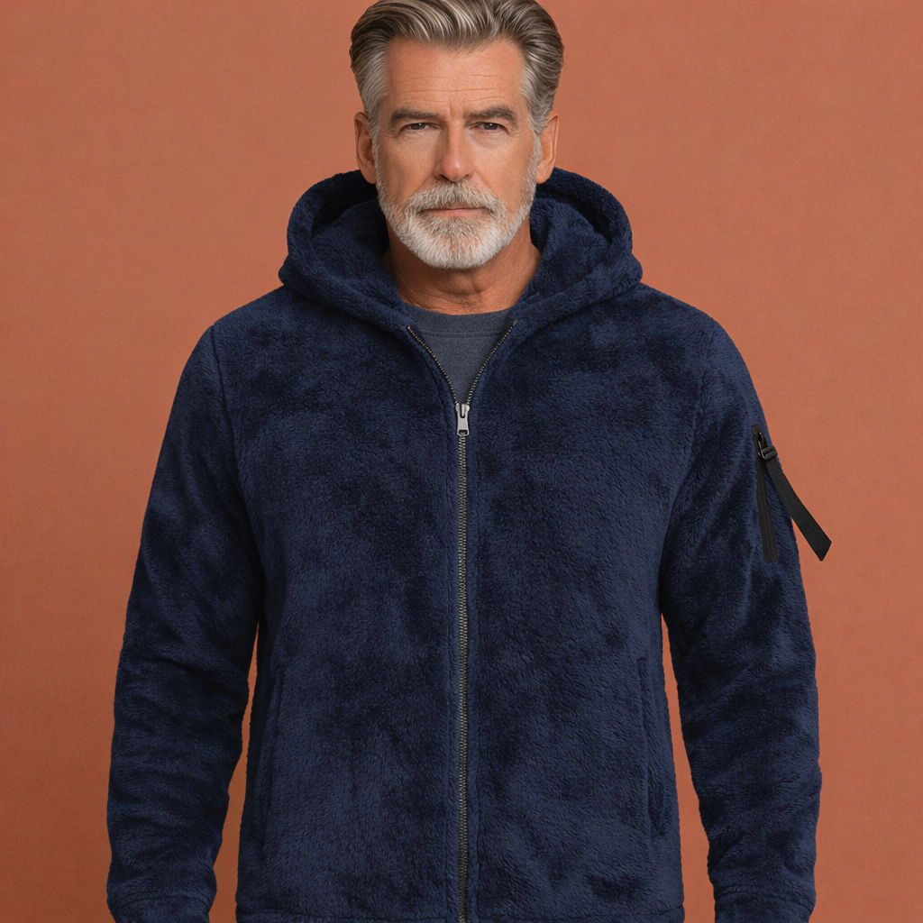 Marineblauw warm heren vest met capuchon en ritssluiting, geschikt voor dagelijks gebruik en comfortabele casual outfits.