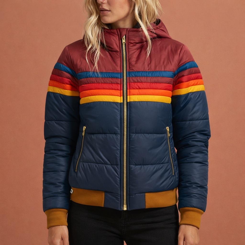 Marineblauwe elegante gewatteerde jas met capuchon voor dames met comfortabele pasvorm, ideaal voor dagelijks gebruik en koude dagen.