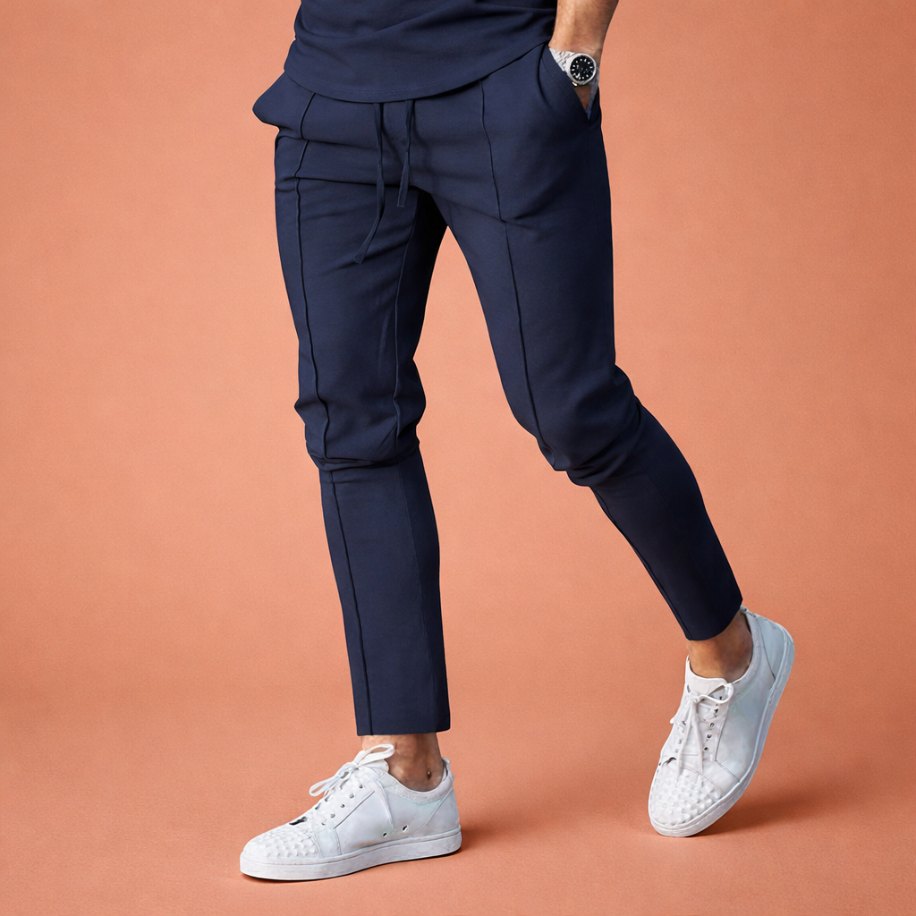 Dames broek in marineblauw met minimalistisch design, zacht en comfortabel voor casual en stijlvolle outfits.