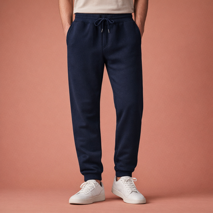 Dames joggingbroek in marineblauw met minimalistisch design, zacht en comfortabel voor casual en stijlvolle outfits.