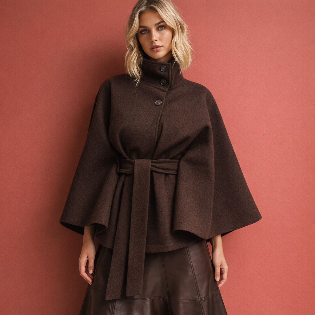 Marron dames portefeuille vest met opstaande kraag en comfortabele pasvorm, geschikt voor dagelijks gebruik.