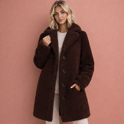 Marron elegante warme jas voor dames met comfortabele pasvorm, ideaal voor koude dagen en dagelijks gebruik.