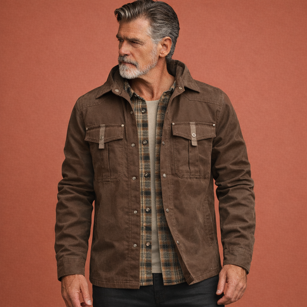 Marron overhemdjas voor heren met geruite voering en comfortabele pasvorm, geschikt voor dagelijks gebruik en casual outfits.