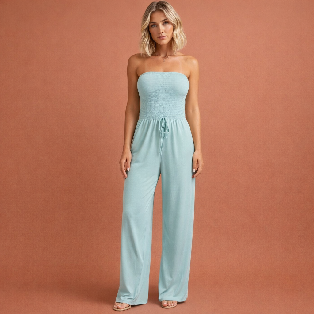 Mintgroene elegante jumpsuit voor dames met flatterende pasvorm, ideaal voor feestelijke gelegenheden en stijlvolle outfits.