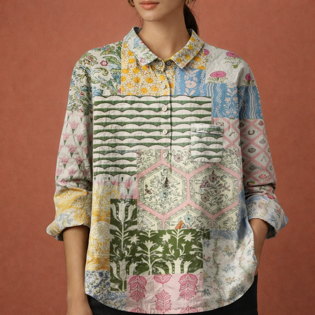Dames blouse in multicolor met minimalistisch design, zacht en comfortabel voor casual en stijlvolle outfits.