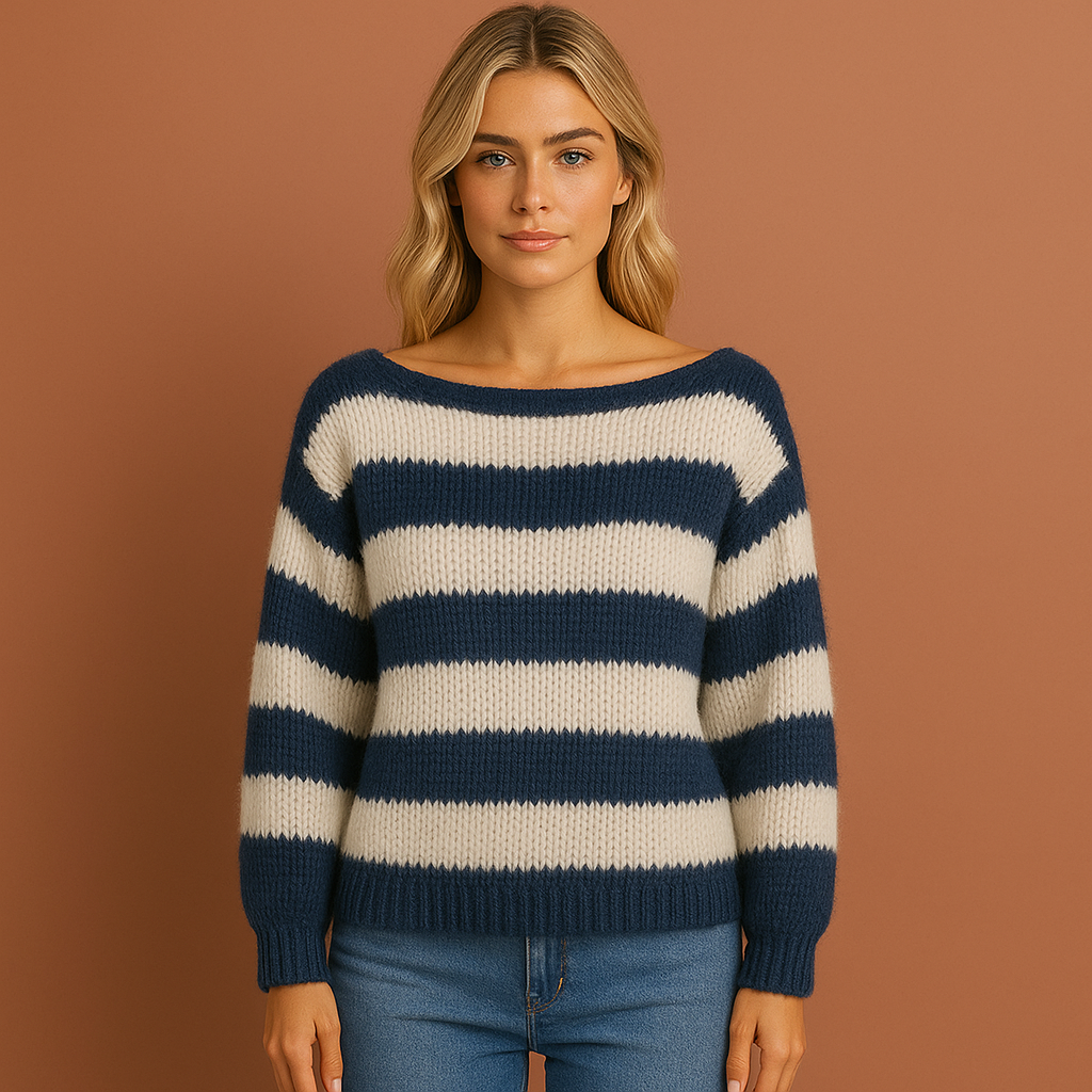 Dames sweater in navy met tijdloos design, zacht en comfortabel voor casual en stijlvolle outfits.