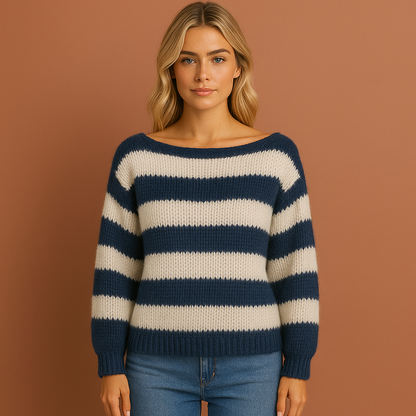 Dames sweater in navy met tijdloos design, zacht en comfortabel voor casual en stijlvolle outfits.