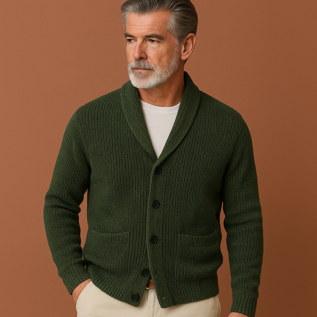 Vintage V-hals herenvest voor heren in olijfgroen met slanke pasvorm en klassiek ontwerp voor warme en stijlvolle outfits.