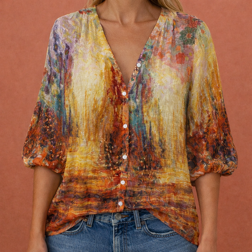 Dames blouse in oranje met minimalistisch design, zacht en comfortabel voor casual en stijlvolle outfits.