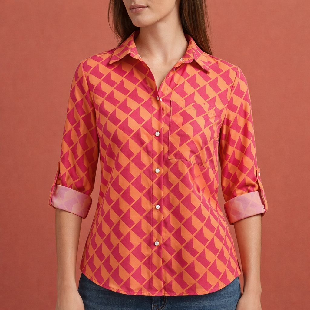 Dames blouse in oranje met minimalistisch design, zacht en comfortabel voor casual en stijlvolle outfits.