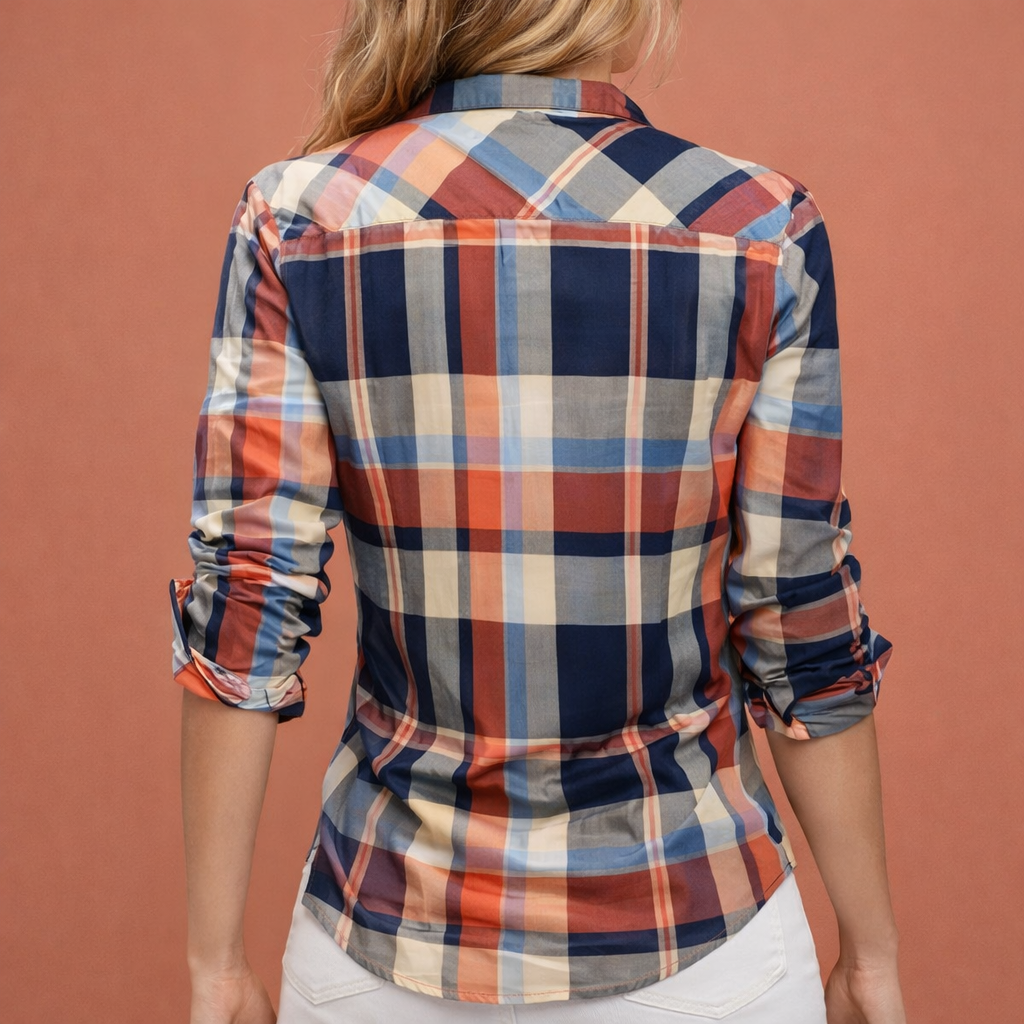 Dames overhemdblouse in oranje met minimalistisch design, zacht en comfortabel voor casual en stijlvolle outfits.