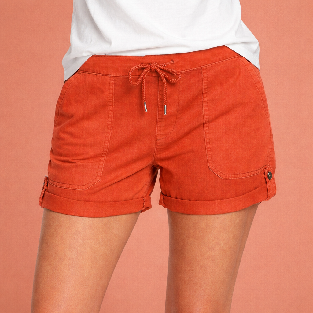 Dames shorts in oranje met minimalistisch design, zacht en comfortabel voor casual en stijlvolle outfits.