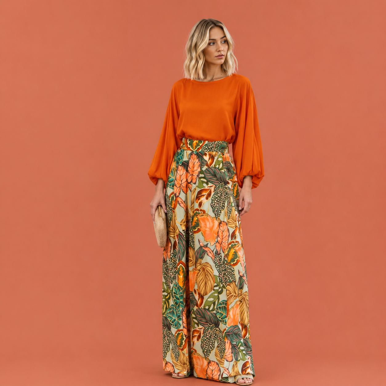 Dames elegante set in oranje met minimalistisch design, zacht en comfortabel voor casual en stijlvolle outfits.