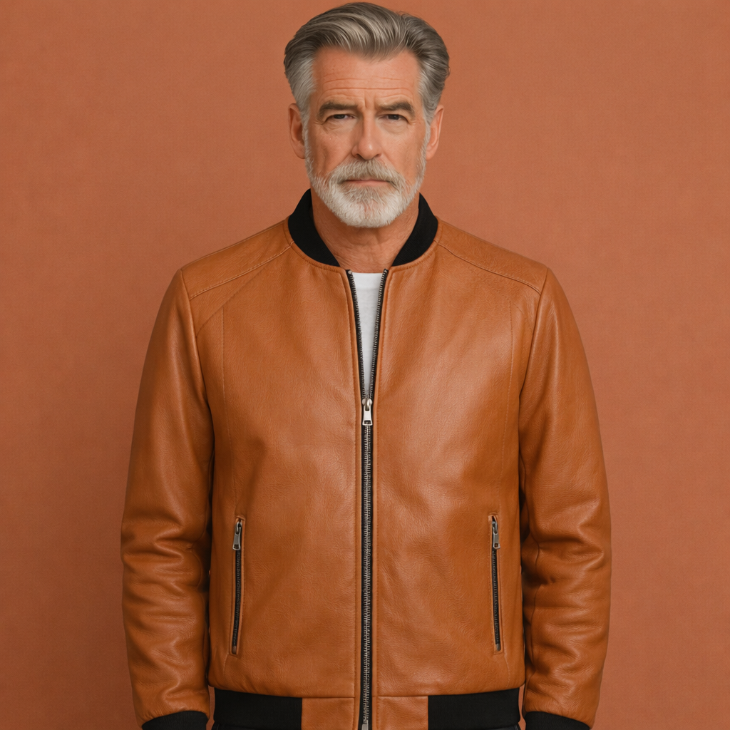 Oranje elegante motorjas voor heren met comfortabele pasvorm, geschikt voor dagelijks gebruik en casual outfits.