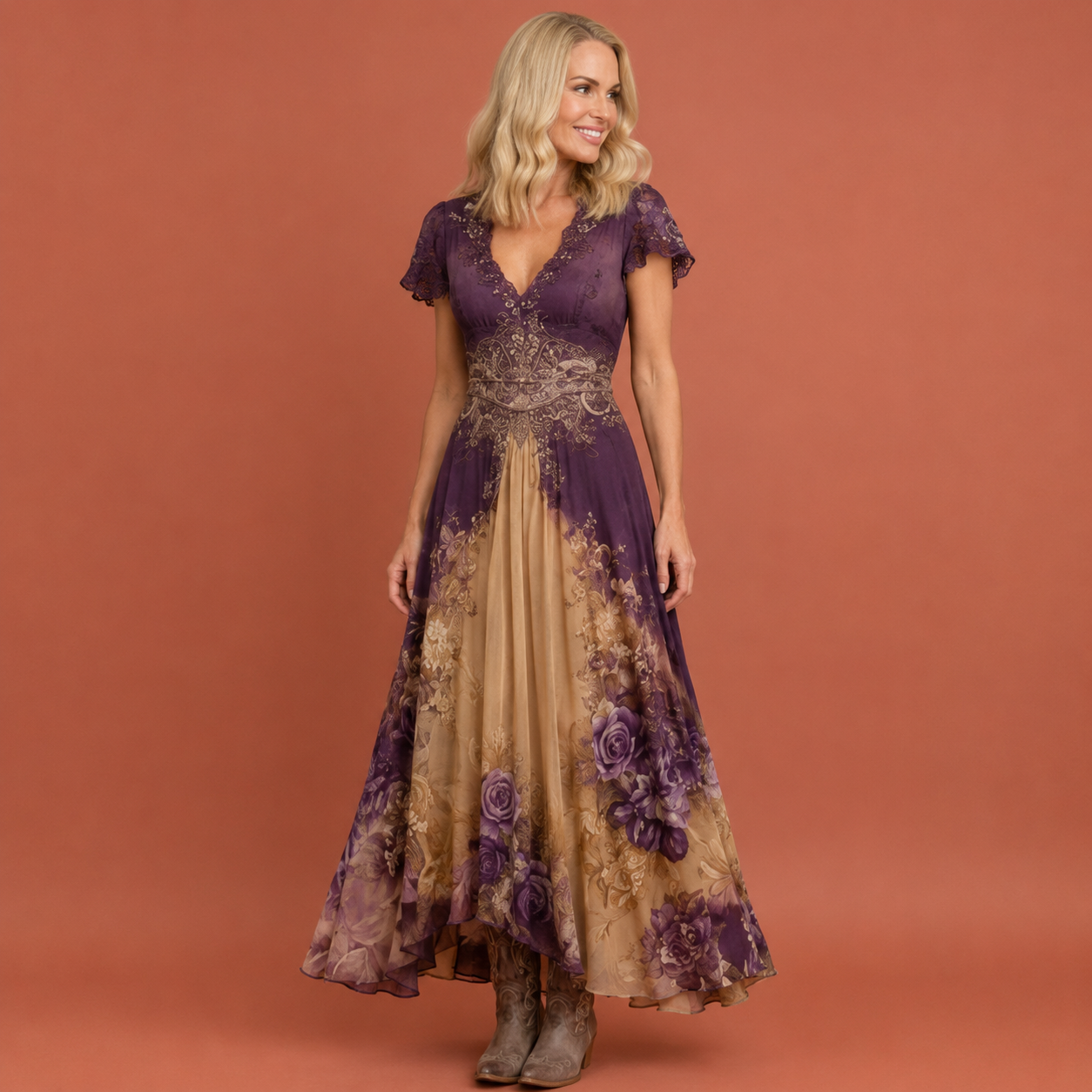 Dames bohemian maxi jurk in paars met minimalistisch design, zacht en comfortabel voor casual en stijlvolle outfits.