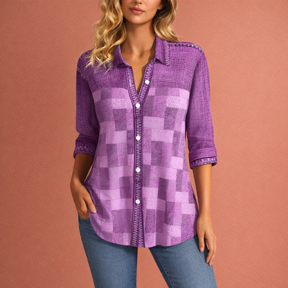 Dames blouse in paars met minimalistisch design, zacht en comfortabel voor casual en stijlvolle outfits.