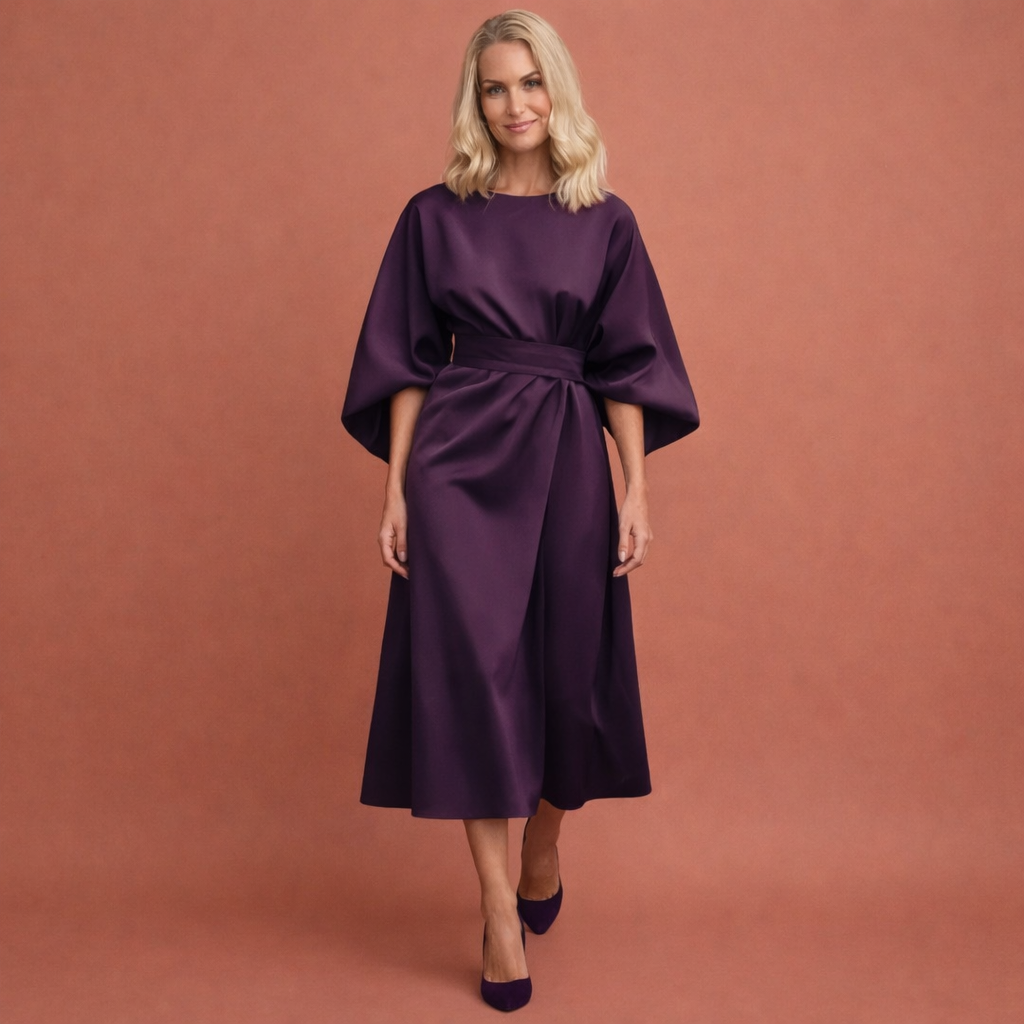 Dames maxi jurk in paars met minimalistisch design, zacht en comfortabel voor casual en stijlvolle outfits.