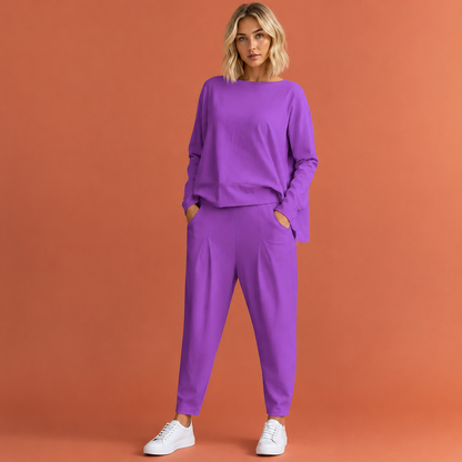 Dames sportieve set in paars met minimalistisch design, zacht en comfortabel voor casual en stijlvolle outfits