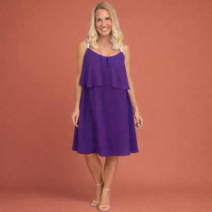 Paarse zomer mini-jurk voor dames met comfortabele pasvorm, perfect voor warme dagen en casual gebruik.