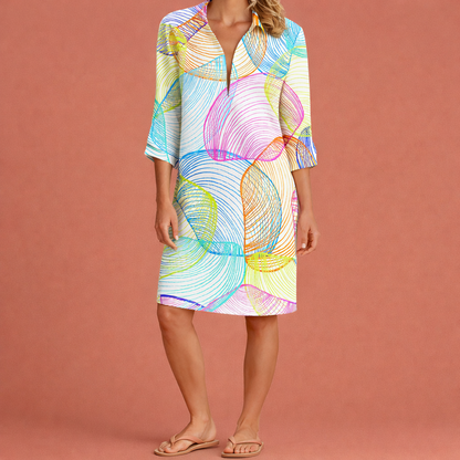 Dames midi zomerjurk in regenboogschelp met minimalistisch design, zacht en comfortabel voor casual en stijlvolle outfits.