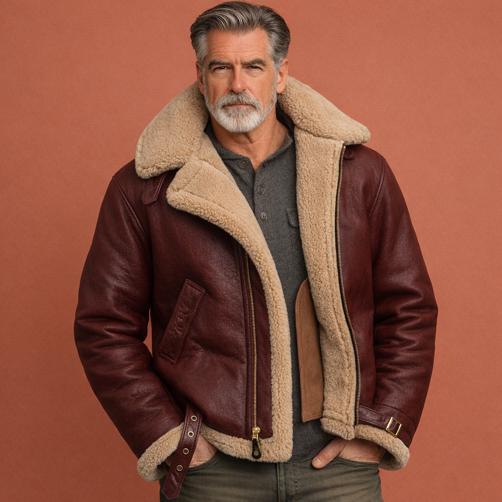 Rode aviator jas voor heren met opstaande kraag en ritssluiting, ideaal voor dagelijks gebruik in herfst en winter.