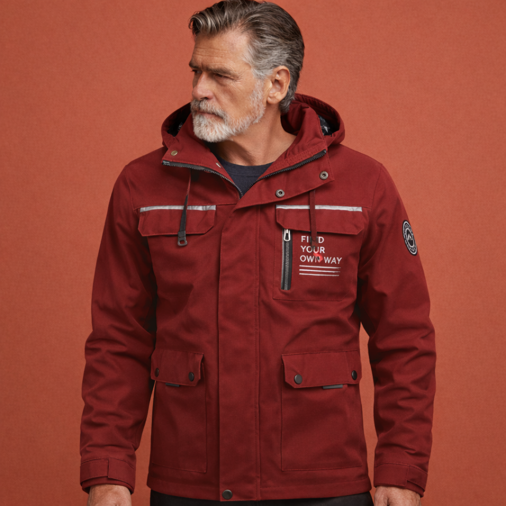 Rode casual herenjas met ritssluiting en comfortabele pasvorm, geschikt voor dagelijks gebruik en moderne outfits.